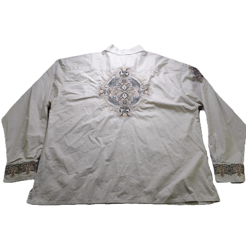 Royal Prestige Men Shirt 5XL Beige Button Down Embroidered Long Sleeves Baroques